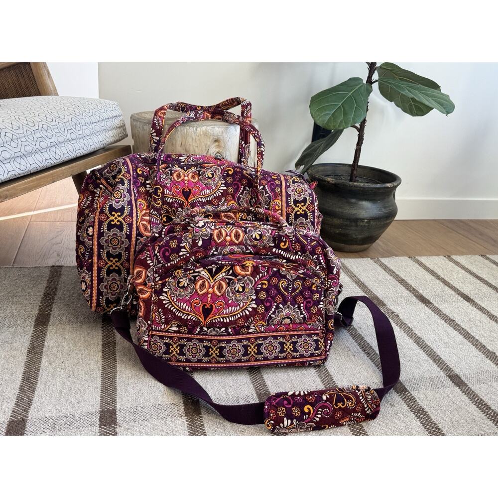 Vera Bradley Safari Sunset Large Duffle Bag Weekender Set Paisley Purple